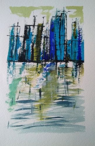 Lynne, abstract cityscape, watercolour.